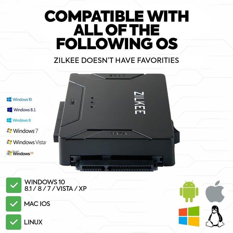 ZILKEE محول SATA/IDE إلى USB 3.0 - محول عالمي لأقراص IDE و SATA بحجم 2.5 بوصة / 3.5 بوصة، قارئ أقراص خارجي مع مزود طاقة 12 فولت، يدعم حتى 6 تيرابايت - Image 3